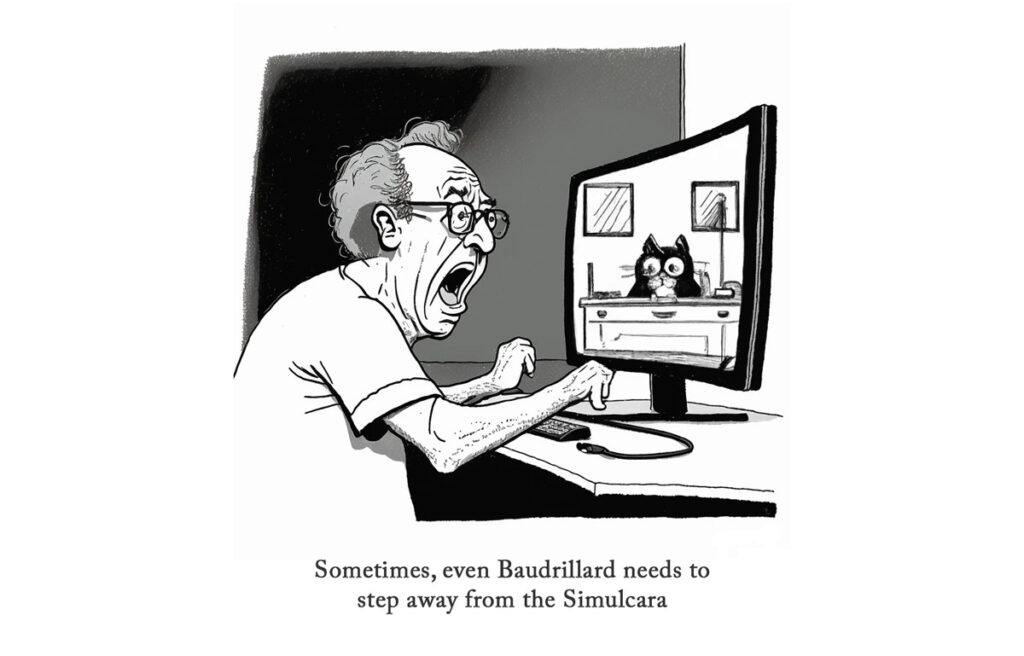 a New Yorker style image to convey how everyone will be watching simulacrum on their screens